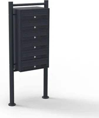 Produktbild von System skrzynek na listy Wiltec 6 czarny 270 x 513 x 1500 mm, wolnostojąca skrzynka na listy z 6 przegrodami, kluczem i tabliczką znamionową, skrzynka na listy ze stojakiem