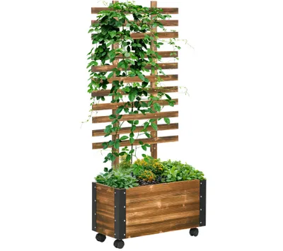 Produktbild von Hochbeet mit Rankhilfe, Blumenregal mit 4 Rollen,65 cm x 31 cm x 147 cm