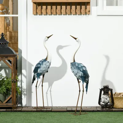 Productafbeelding van Sweiko tuinbeeld, set van 2 kraanvogels, roestvrij staal, weerbestendig, kleurvast, staal, 26 x 15 x 74 cm, blauw/wit/grijs