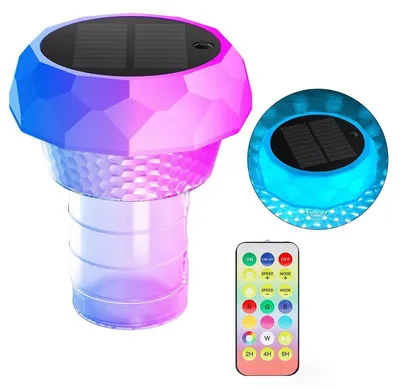 Produktbild von Dosierschwimmer Pool für bis zu 4 Chlortabletten Solarlicht LED 7 Farben Pool Dosierer Chlorspender Pool SchwimmermitFernbedienung Einstellbar Faltbar