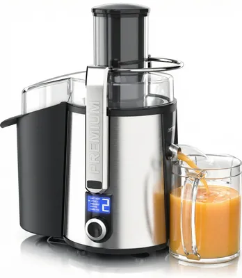 Produktbild von Arendo Entsafter für Obst Gemüse, Zentrifugenentsafter elektrisch, Edelstahl Design, digital, Saftpresse, Zitruspresse, 1000 W, LCD-Display, 5 Stufen, 2L Tresterbehälter, BPA-frei