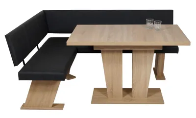 A corner bench dining set with a wooden table.