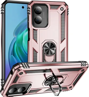 Produktbild von Schutzhülle für Motorola Moto G Play 2024 4G Dual Layer Robust Militäre Fallschutz Hülle mit Ringhalterung Ständer Roségold