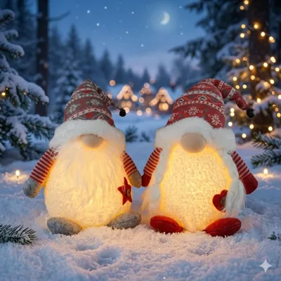 Immagine prodotto di Elfo LED donna 32 cm - rosso - con effetto neve glitter