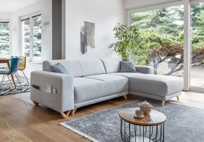 Produktbild von MIUFORM Classy Sophie - Ecksofa mit Bettfunktion und Bettkasten - 260x165cm - Hellgrau - seitenverkehrt montierbar - Schlafsofa Couch