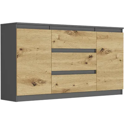 Obrázok produktu pre Komoda 140 cm so zásuvkami a dvierkami FRAMIRE R-140-S3, antracitová farba, mix Artisan