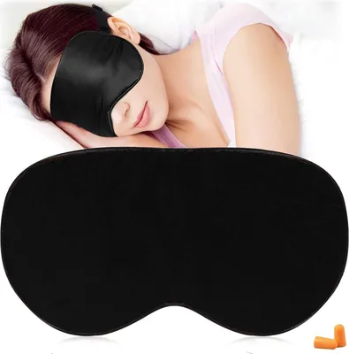 Image de Masque de sommeil en soie, noir, avec bandeau réglable, idéal pour les voyages