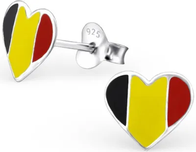 Produktbild von WM Ohrstecker: Flaggen Herz Ohrringe Silber Fahne Fanartikel Schmuck Belgien (Belgium)