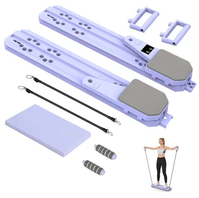Obrázok produktu pre Pilates doska – tréner na posilňovanie brucha – skladacia, 8 funkcií – úsporný dizajn s rozdelenou doskou – zariadenie na cvičenie celého tela pre domáce použitie – fialová