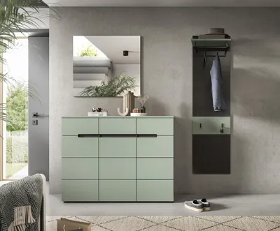 Produktbild von Garderoben-Set >Canu< in Basalt Grau / Smoke Green - 180x190x37cm (BxHxT)