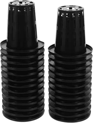 Produktbild von 50 wiederverwendbare schwarze Pflanzkörbe und Netztöpfe aus Kunststoff für Hydroponik, Erde, Balkon und Blumenzucht