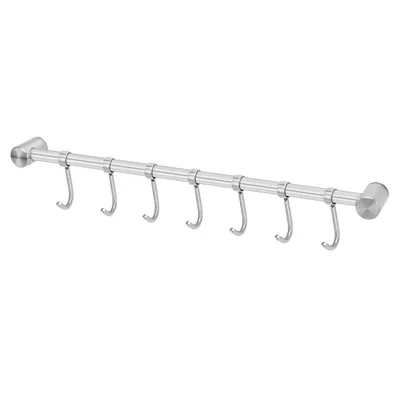 Produktbild von Intirilife Edelstahl Küche Hängeleiste mit 7 Haken - Küchen Reling Hängeleiste Küchenstange Wandhalterung