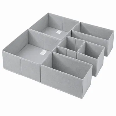 Produktbild von Aufbewahrungsboxen Stoffboxen 6er Set – Faltbar aus Vliesstoff für Schubladen & Regale Hellgrau S(28x28x13cm x2, 14x28x13cm x2, 14x14x13cm x2)