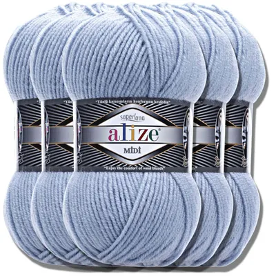 Produktbild von Alize 5x 100g Superlana Midi Wolle, Uni, Häkeln, Stricken (Light Blue | 480)