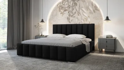 Obrázek produktu pro Elegantní čalouněná postel 160x200 MADALENA 1 s úložným prostorem - černá