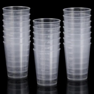 Image de Verre doseur en plastique, 50 ml, transparent, gradué, lot de 20