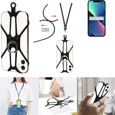 Produktbild von K-S-Trade 3in1 Handykette Handyband Handykordel Halsband Smartphone-Ring Handy-Ring kompatibel mit Apple iPhone 13 mini Fingerhalterung Handyring