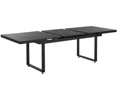 Produktbild von BELIANI Gartentisch Schwarz Aluminium 180 / 240 x 90 cm für 8 Personen Latten-Tischplatte Rechteckig Outdoor Terrasse Balkon Möbel Garten Ausstattung