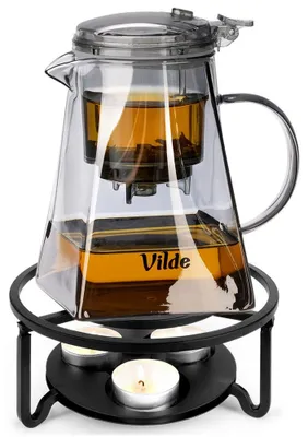 Obrázek produktu pro Vilde | Čajová konvice 880 ml - Skleněná konvice se sítkem - s ohřívačem - Černá