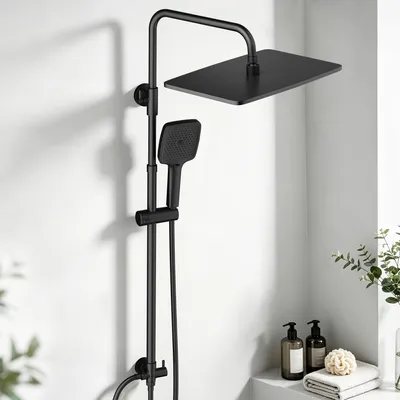 Produktbild von JOHO Edelstahl Duschset Regendusche ohne Armatur, XXL Kopfbrause 35x25 cm Schwarz
