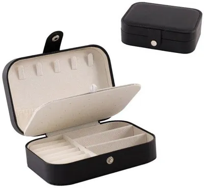 Produktbild von Kleine Leder-Reis-Accessoires-Box - Reisfach für Ohrstecker, Ringe, Ketten, Armbänder - 16x11x5 cm