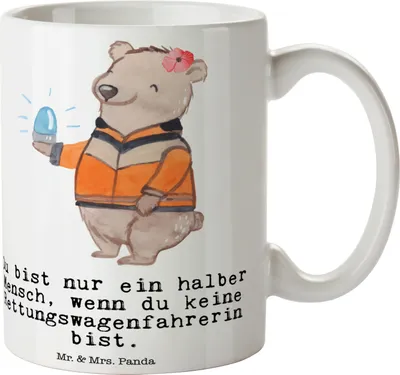 Produktbild von Mr. & Mrs. Panda Pott Rettungswagenfahrerin Herz - Weiß - Geschenk, Teepott, Trinkbecher, Tasse, Keramiktasse, Kaffeetasse, schöne