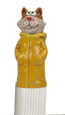 Produktbild von Garten Zaundeko Zaunhocker 1 Katze Figur, Steinzeug handbemalt, Gelb / Grün, 20 cm