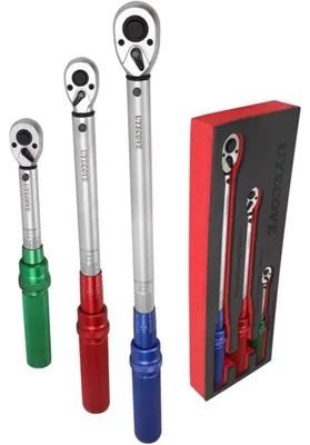 Immagine prodotto di Set di chiavi dinamometriche, 3 pezzi: 1/4" da 5-25 Nm, 3/8" da 20-120 Nm, 1/2" da 40-220 Nm, precisione ±3%
