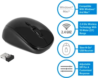 Produktbild von Targus Wireless USB Laptop Blue Trace Mouse, Beidhändig, Blue Trace, RF Wireless, 800 DPI, Schwarz