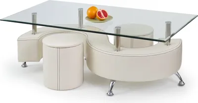 Produktbild von Halmar Glas Konferenztisch mit Hocker Nina 3 H - weiß / transparent