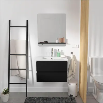 Image de Ensemble meuble simple vasque 60cm avec vasque et miroir SORRENTO Noir