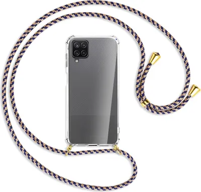 Produktbild von Handykette Backcover-Schutzhülle mit Band (Metall goldfarben) für Samsung Galaxy A12 - blau+beige