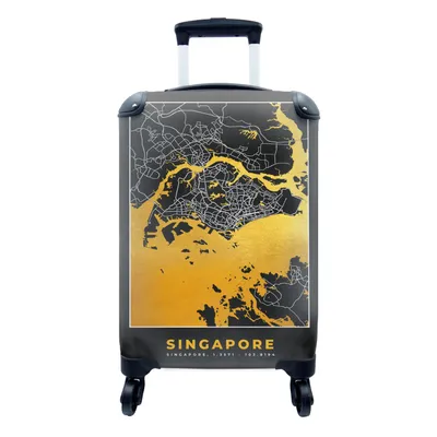 Produktbild von MuchoWow® Koffer Handgepäck Trolley Rollkoffer Kleine Reisekoffer mit 4 Rollen - Singapur - Stadtplan - Gold - Karte - Cabin Size < 55x40x23 cm & 55x40x20 cm - Fotokoffer - Kabinenkoffer - Boardgepäck - Reise-Box - Reisekoffer - Reisegepäck - Koffer mit Bild - Trolley für Kinder