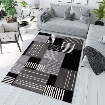 Produktbild von Teppich Wohnzimmer Schlafzimmer Kurzflor Modern Design Grau Schwarz Weiß Meliert  200 x 290 cm