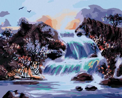 Produktbild von Zuty - Malen nach Zahlen - TIGER UND WASSERFALL (D. RUSTY RUST), 40x50 cm, ohne Keilrahmen