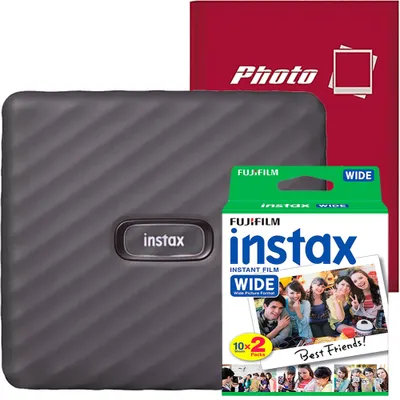 Produktbild von Fujifilm Instax Tragbarer Fotodrucker Wide Link Mocha Grey mit Album und 2x10-Papier