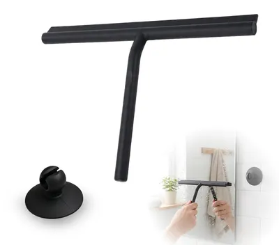 Immagine prodotto di Spazzola per doccia nera, 33 cm, con supporto a ventosa e manico ergonomico