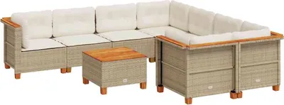 Produktbild von vidaXL 9-tlg. Garten-Sofagarnitur mit Kissen Beige Poly Rattan