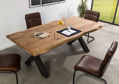 Produktbild von MASSIVMOEBEL24 Baumtisch Sheesham 180x90x77 natur gebeizt / X-Beine anthrazit matt FREEFORM 5