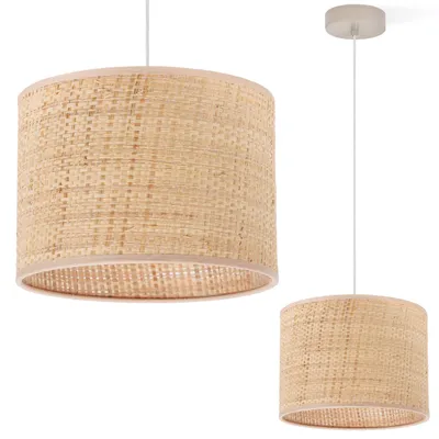 Produktbild von Rattan-Pendelleuchte Kaschmir 1-flammig mit beigem Schirm Ø20 cm E27 höhenverstellbar