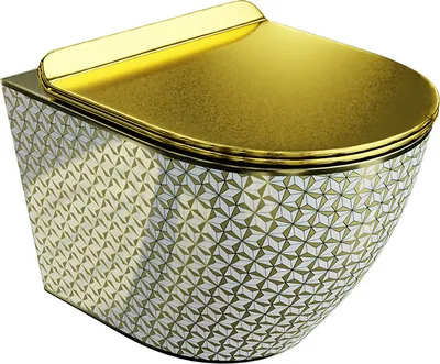 Produktbild von LAVITA Wand-WC Sofi Slim Golden Never Die | HŠnge Toilette | Toilettendeckel mit Absenkautomatik & Metallscharniere | Toiletten SpŸlrandlos HŠngend | Toilettenbecken | 365x490x395 cm | Gold/Wei§