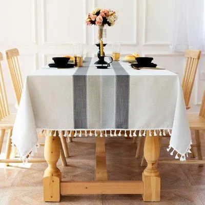 Produktbild von Famanu Tischdecke – Elegantes Design mit Quastenmuster – Baumwolle und Leinen