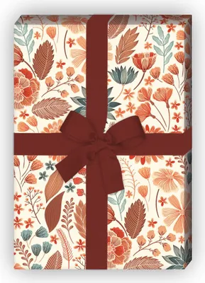 Produktbild von Schönes florales Geschenkpapier rot zum Einpacken mit Sommer Blumen - G10206, 32 x 48cm