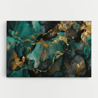 Produktbild von ARTHUB® Leinwandbild 80x120 cm, Dark Green Golden Marble | Wohnzimmerdekoration, Hängende Bilder, Wanddekoration, Heimdekoration, Abstrakte, Marmor
