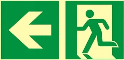 Produktbild von Richtung Fluchtweg Ausgang links - 300X150 Tafel beleuchtet bei Nacht
