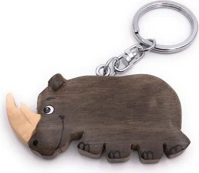 Image de Onwomania Porte-clés en bois rhinocéros rhinocéros mammifère animal herbivore pendentif Charm