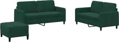 Imagen del producto de vidaXL Juego de 3 sofás, color verde oscuro, tapizados en terciopelo