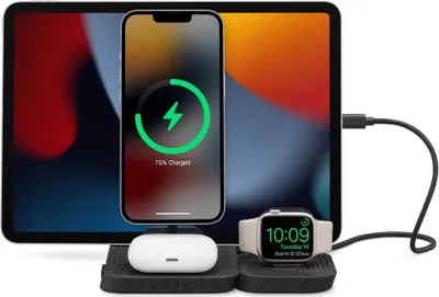 Produktbild von ZENS 4-in-1 - Kabelloses Ladegerät - modular, mit iPad-Ladeständer + AC-Netzteil - 30 Watt - auf Kabel: USB-C - Schwarz - für Apple AirPods with MagSafe Charging Case, AirPods Pro, iPhone 12, 13, 14