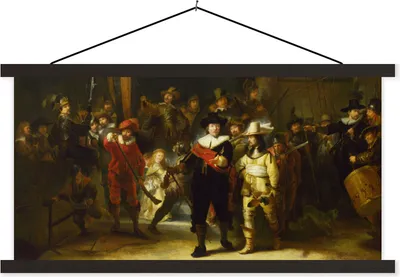 Obrázek produktu pro Textilní plakát - Noční hlídka - Rembrandt van Rijn - 120x60 cm - s černým rámem