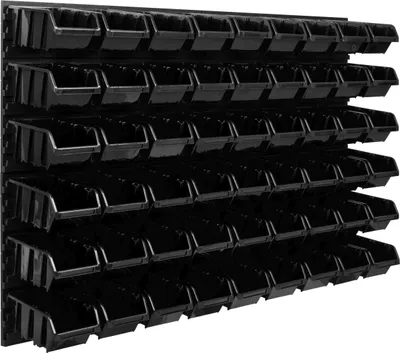 Immagine prodotto di Sistema di stoccaggio Scaffale da officina | 115 x 78 cm | 54 pezzi. Scatola | Scaffale a muro con contenitori impilabili - Pannelli a muro Scaffale extra resistente Scaffale portautensili Scaffale da officina Scaffale da garage